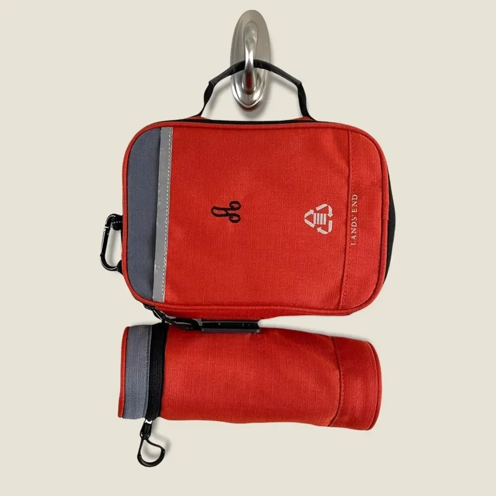 Lands End Insulated Lunch Box Bottle Bag Set Red Monogram Initial A Kids School